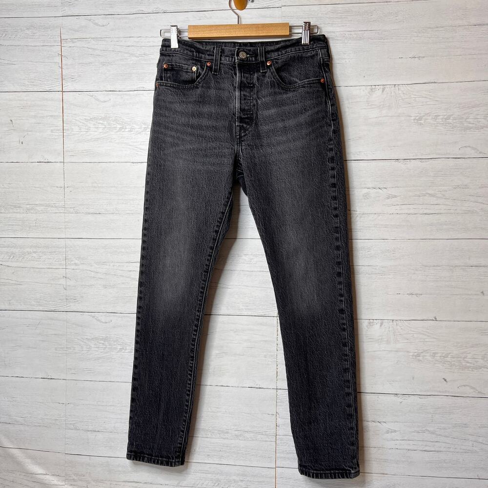 Levis Jeans Womens Size W28 L30 Black Skinny Button Fly Cotton Blend Denim